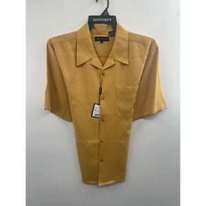 NWT Montique Button-Up Shirt Men's Large Mustard Buttons Short Sleeve Summer